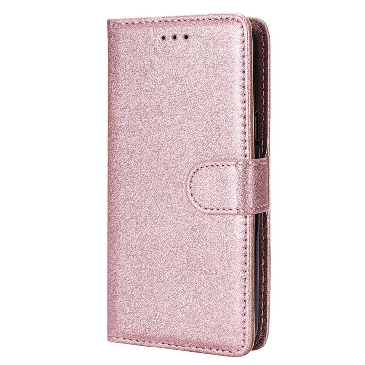 KT Leather Series-3 for iPhone 14 Pro Max Magnetic Detachable Wallet Phone Case Solid Color PU Leather Stand Shockproof Wrist Strap Removable Flip Protective Cover - Rose Gold