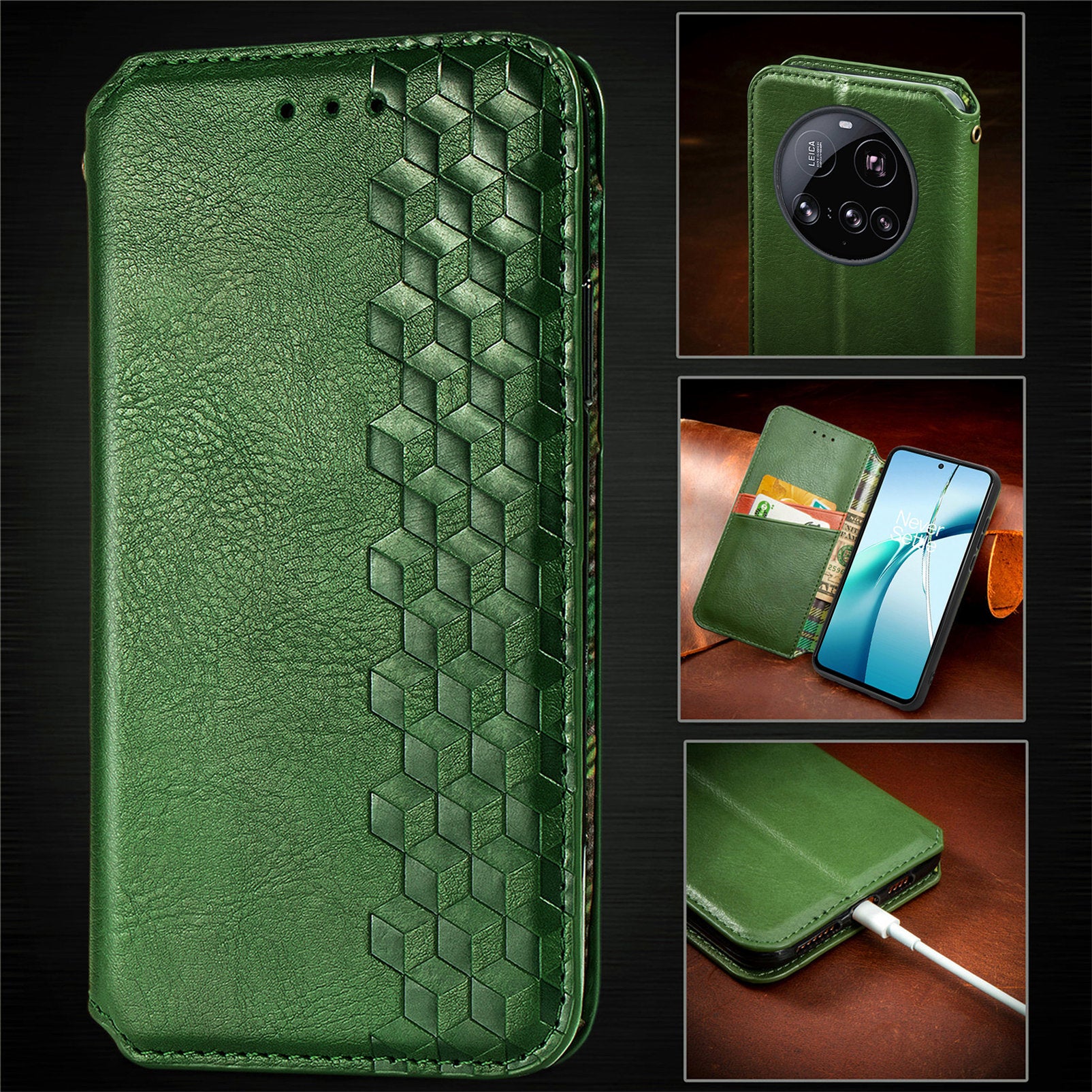 For Xiaomi 15 Ultra Case Rhombus Imprint PU Leather Wallet Phone Cover - Green