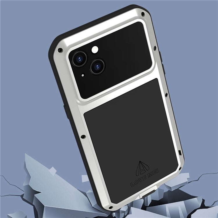 LOVE MEI For iPhone 14 Silicone + Metal Hybrid Phone Cover Shockproof Dust-proof Protective Case with Tempered Glass Film - Red