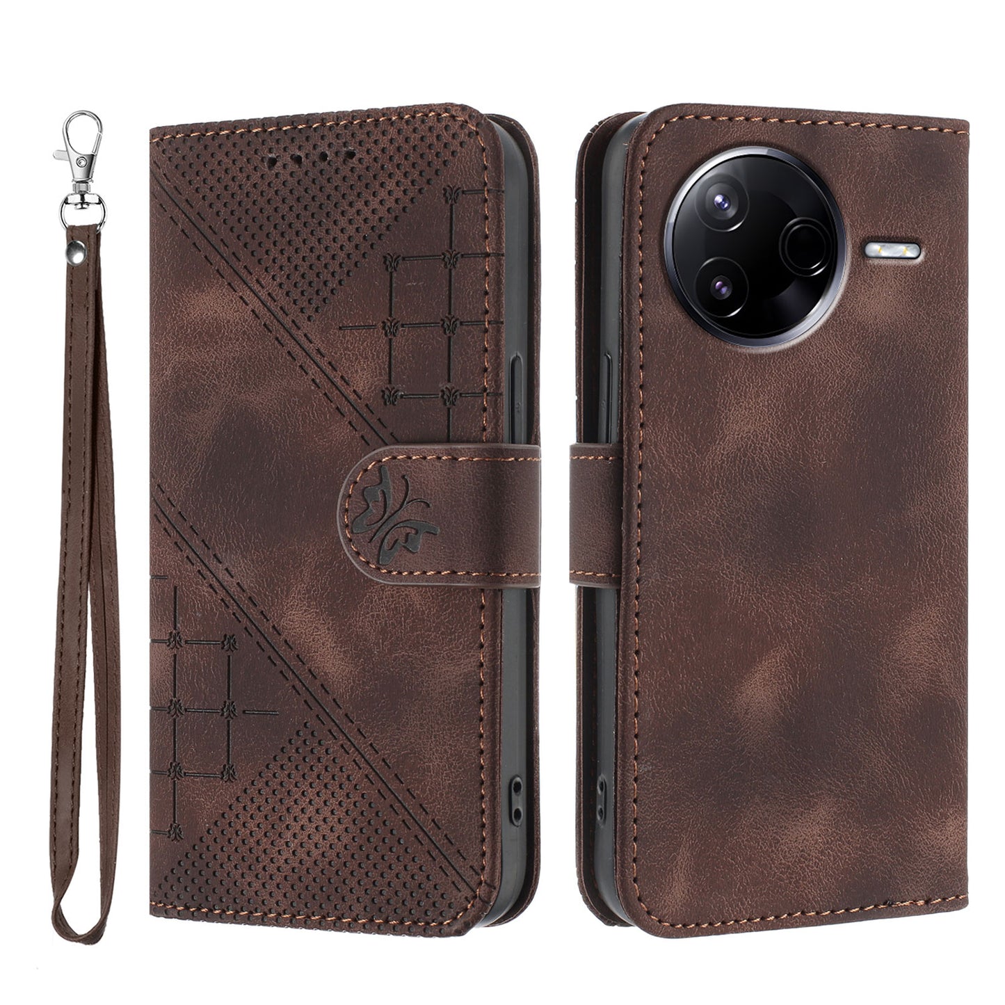 For Xiaomi Redmi K80 Pro 5G / Xiaomi Poco F7 Ultra 5G Leather Wallet Case Butterfly Flower Imprinted Phone Cover with Strap - Coffee