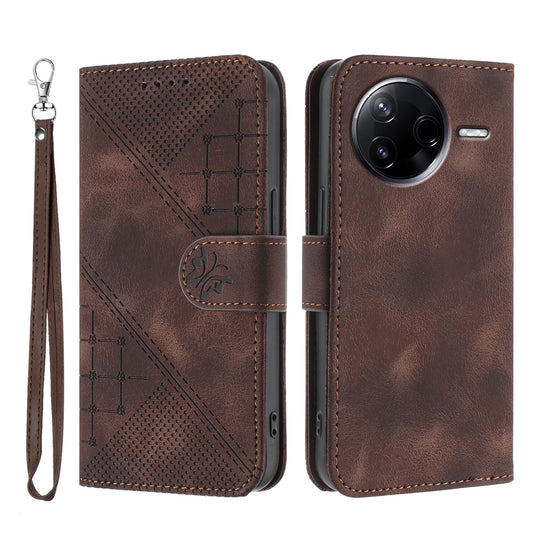 For Xiaomi Redmi K80 Pro 5G / Xiaomi Poco F7 Ultra 5G Leather Wallet Case Butterfly Flower Imprinted Phone Cover with Strap - Coffee
