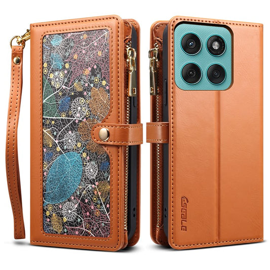 ESEBLE Galaxy Series For Motorola Edge 60 Fusion 5G Case Leather Zipper Phone Cover RFID Blocking - Brown