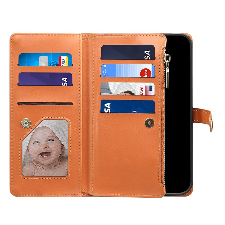 ESEBLE Galaxy Series For Motorola Edge 60 Fusion 5G Case Leather Zipper Phone Cover RFID Blocking - Brown