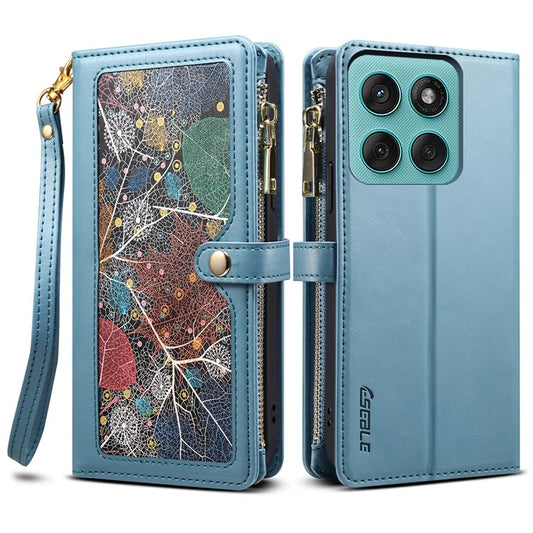 ESEBLE Galaxy Series For Motorola Edge 60 Fusion 5G Case Leather Zipper Phone Cover RFID Blocking - Blue