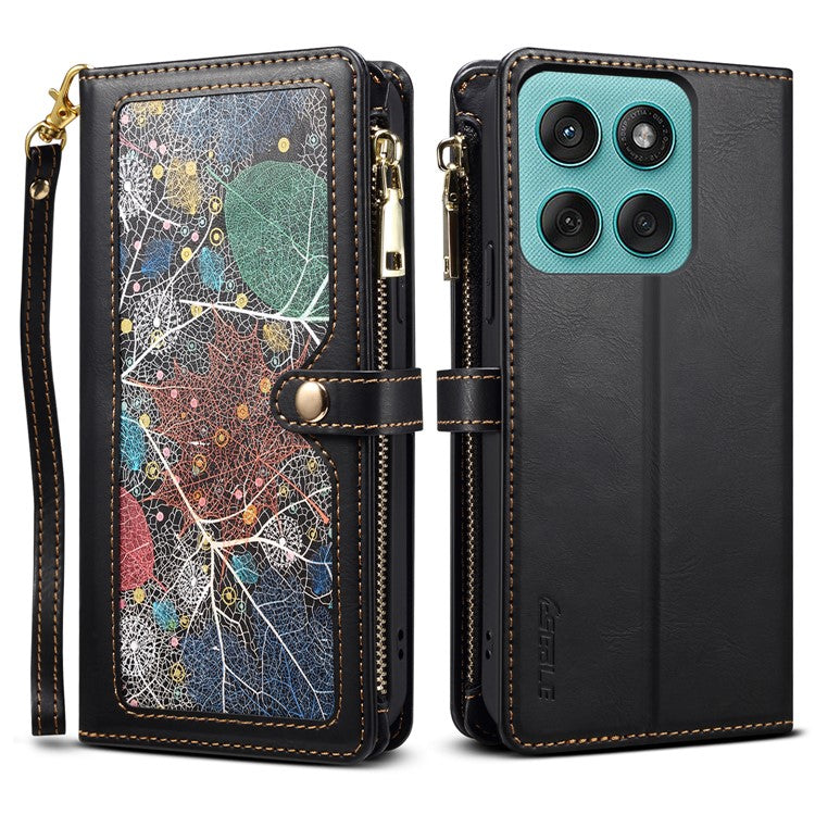 ESEBLE Galaxy Series For Motorola Edge 60 Fusion 5G Case Leather Zipper Phone Cover RFID Blocking - Black