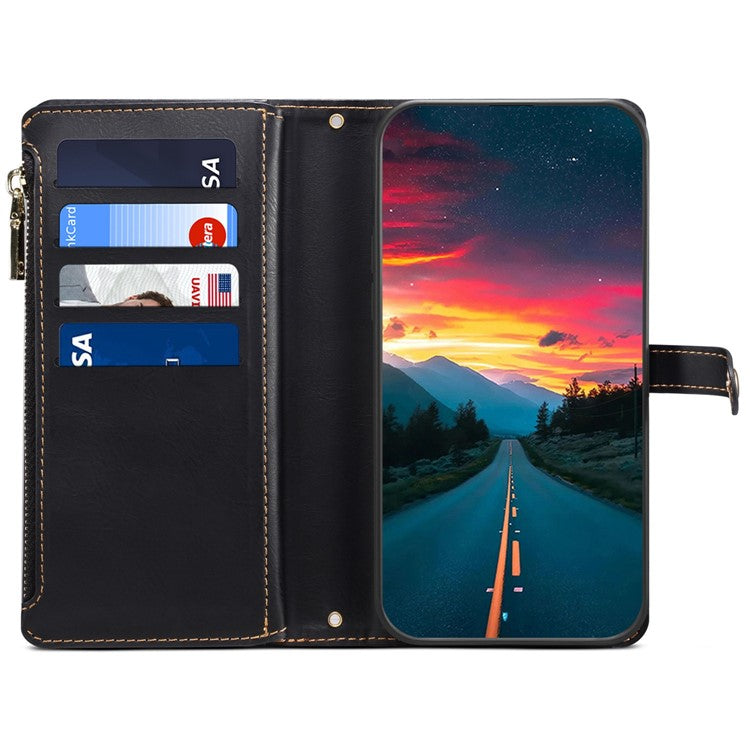 ESEBLE Galaxy Series For Motorola Edge 60 Fusion 5G Case Leather Zipper Phone Cover RFID Blocking - Black