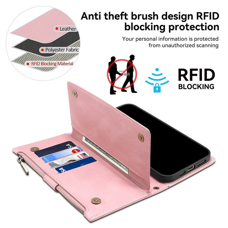 ESEBLE Star Series For Motorola Edge 60 Fusion 5G Case Zipper Wallet Leather Stand Phone Cover - Rose Gold