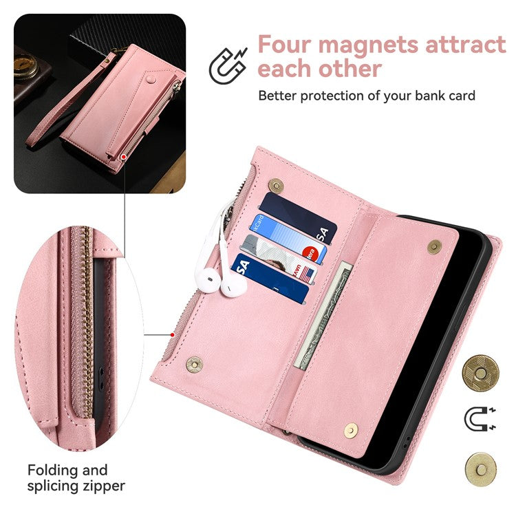ESEBLE Star Series For Motorola Edge 60 Fusion 5G Case Zipper Wallet Leather Stand Phone Cover - Rose Gold