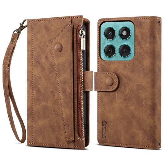 ESEBLE Star Series For Motorola Edge 60 Fusion 5G Case Zipper Wallet Leather Stand Phone Cover - Brown