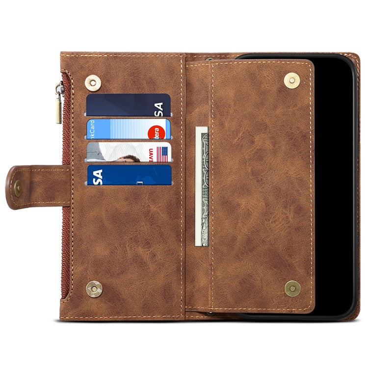 ESEBLE Star Series For Motorola Edge 60 Fusion 5G Case Zipper Wallet Leather Stand Phone Cover - Brown