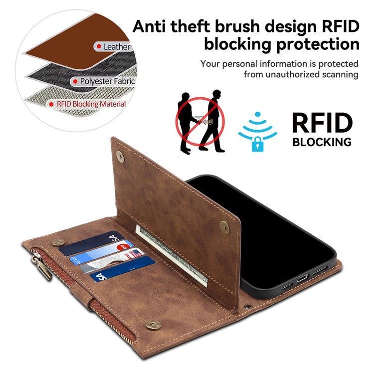 ESEBLE Star Series For Motorola Edge 60 Fusion 5G Case Zipper Wallet Leather Stand Phone Cover - Brown
