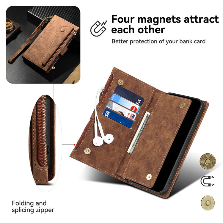 ESEBLE Star Series For Motorola Edge 60 Fusion 5G Case Zipper Wallet Leather Stand Phone Cover - Brown