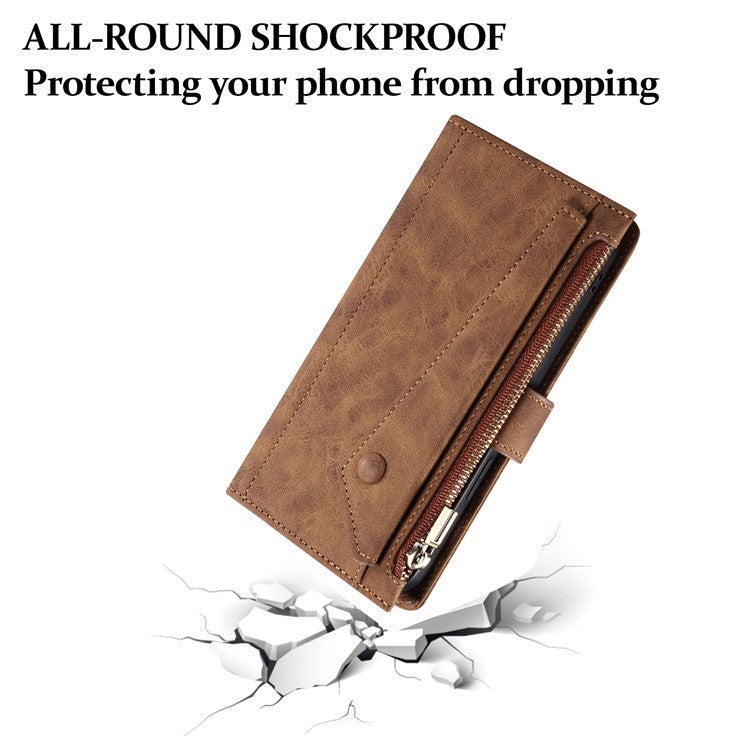 ESEBLE Star Series For Motorola Edge 60 Fusion 5G Case Zipper Wallet Leather Stand Phone Cover - Brown