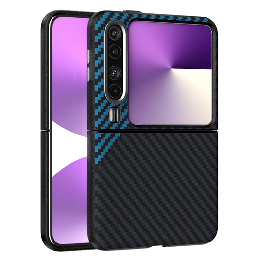 ABEEL For Huawei Pura X Case Carbon Fiber Texture Phone Back Cover with Metal Buttons - Black  /  Blue
