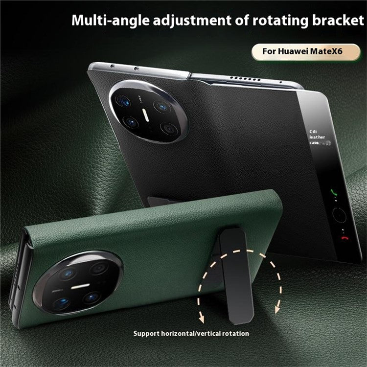 QIALINO For Huawei Mate X6 Case Genuine Cow Leather Kickstand Phone Cover with View Window - Green