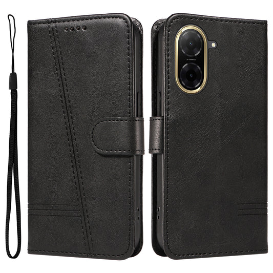 For Xiaomi Redmi A5 NFC (173.45*79.35*8.45mm) Wallet Case T-Shape Lines Leather Phone Cover Stand -  Black