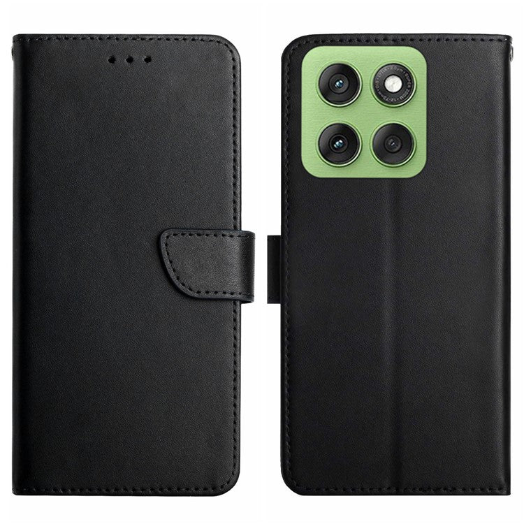 For Motorola Edge 60 5G Case Genuine Cow Leather Phone Cover Nappa Texture - Black