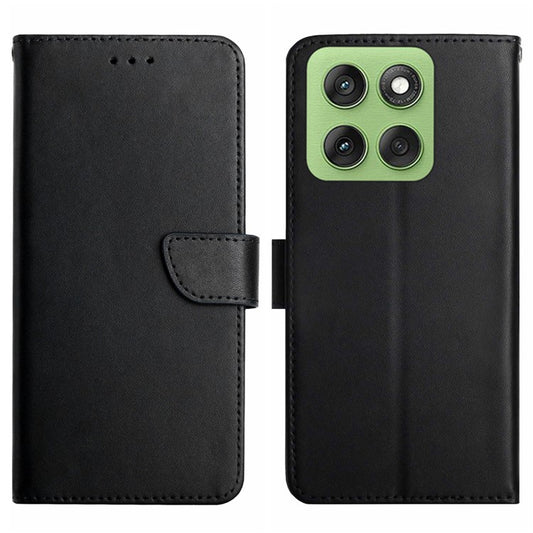 For Motorola Edge 60 5G Case Genuine Cow Leather Phone Cover Nappa Texture - Black