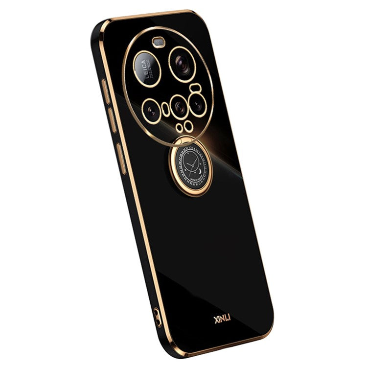 XINLI For Xiaomi 15 Ultra Case Ring Kickstand Electroplating TPU Phone Cover - Black