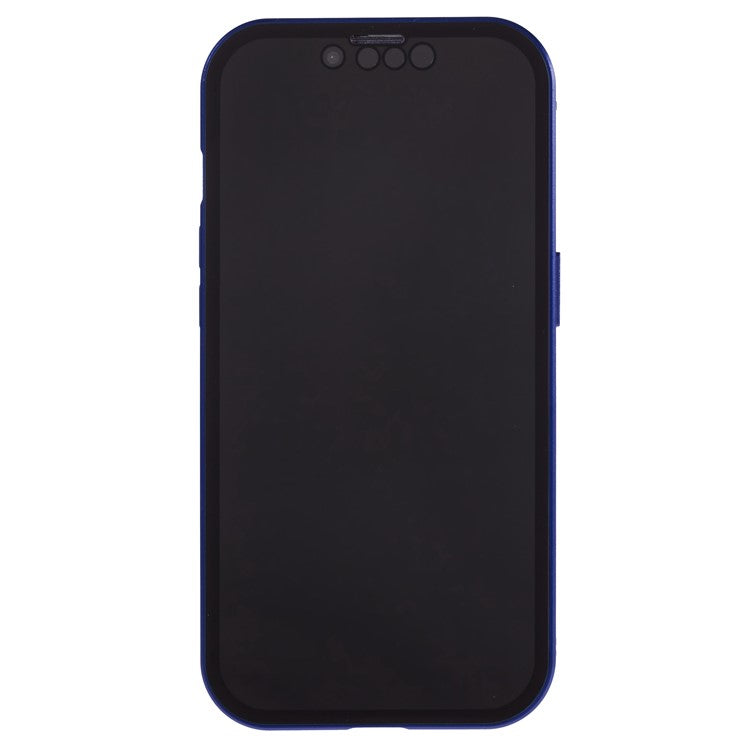 For iPhone 14 Anti-spy Phone Case Metal Frame + Double-sided Tempered Glass Magnetic Full Protection Cover - Dark Blue