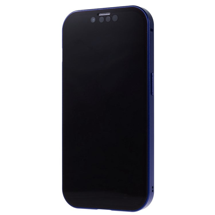 For iPhone 14 Anti-spy Phone Case Metal Frame + Double-sided Tempered Glass Magnetic Full Protection Cover - Dark Blue