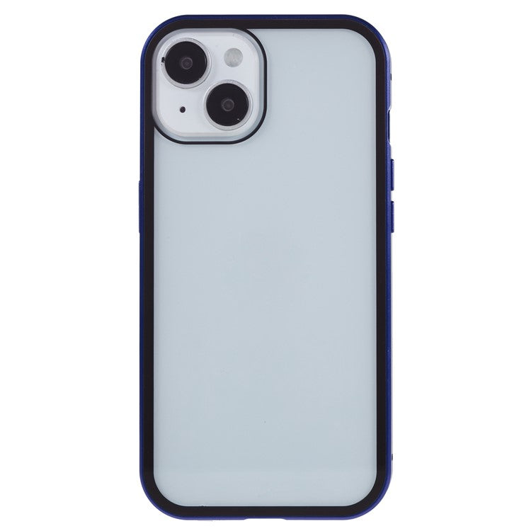 For iPhone 14 Anti-spy Phone Case Metal Frame + Double-sided Tempered Glass Magnetic Full Protection Cover - Dark Blue