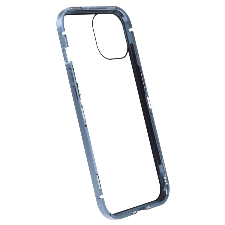 For iPhone 14 Anti-spy Phone Case Metal Frame + Double-sided Tempered Glass Magnetic Full Protection Cover - Baby Blue
