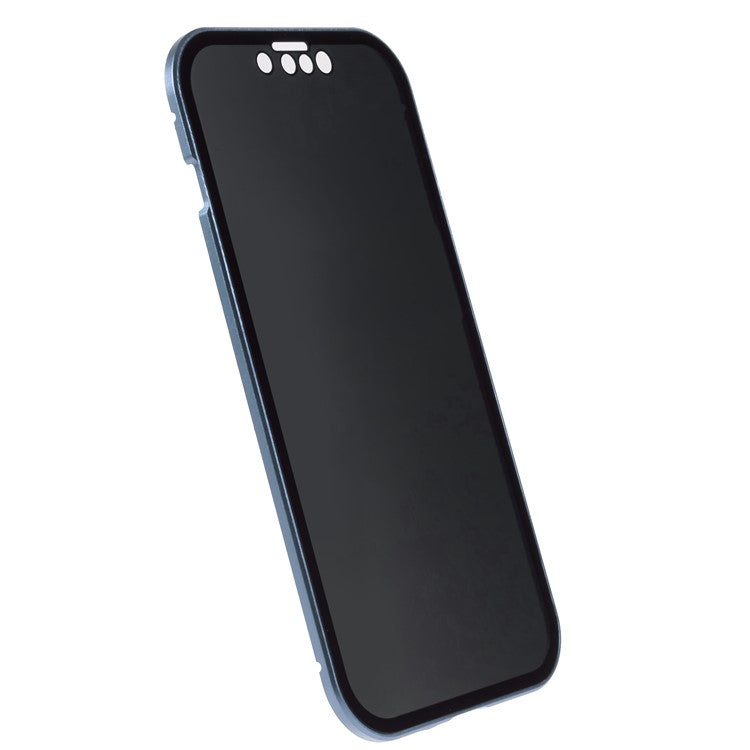 For iPhone 14 Anti-spy Phone Case Metal Frame + Double-sided Tempered Glass Magnetic Full Protection Cover - Baby Blue