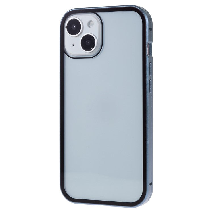 For iPhone 14 Anti-spy Phone Case Metal Frame + Double-sided Tempered Glass Magnetic Full Protection Cover - Baby Blue