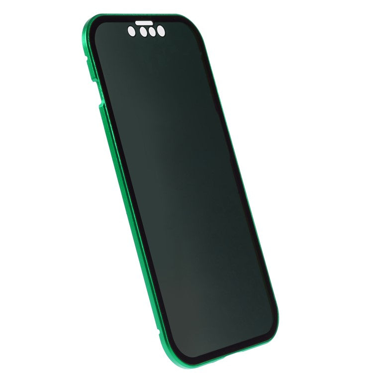 For iPhone 14 Plus Anti-spy Phone Case Magnetic Closure Metal Frame + Double-sided Tempered Glass Full Coverage Drop-proof Cover - Green