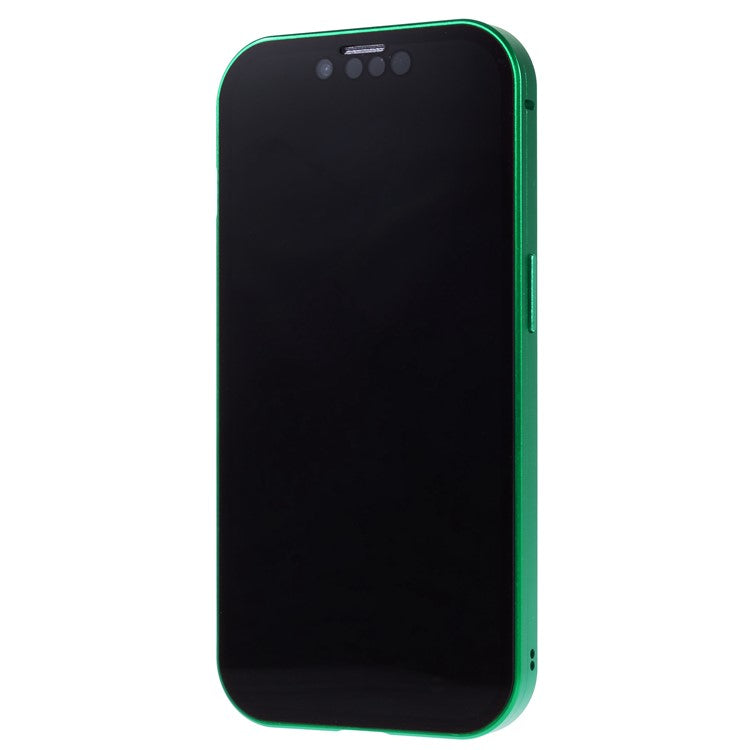 For iPhone 14 Plus Anti-spy Phone Case Magnetic Closure Metal Frame + Double-sided Tempered Glass Full Coverage Drop-proof Cover - Green