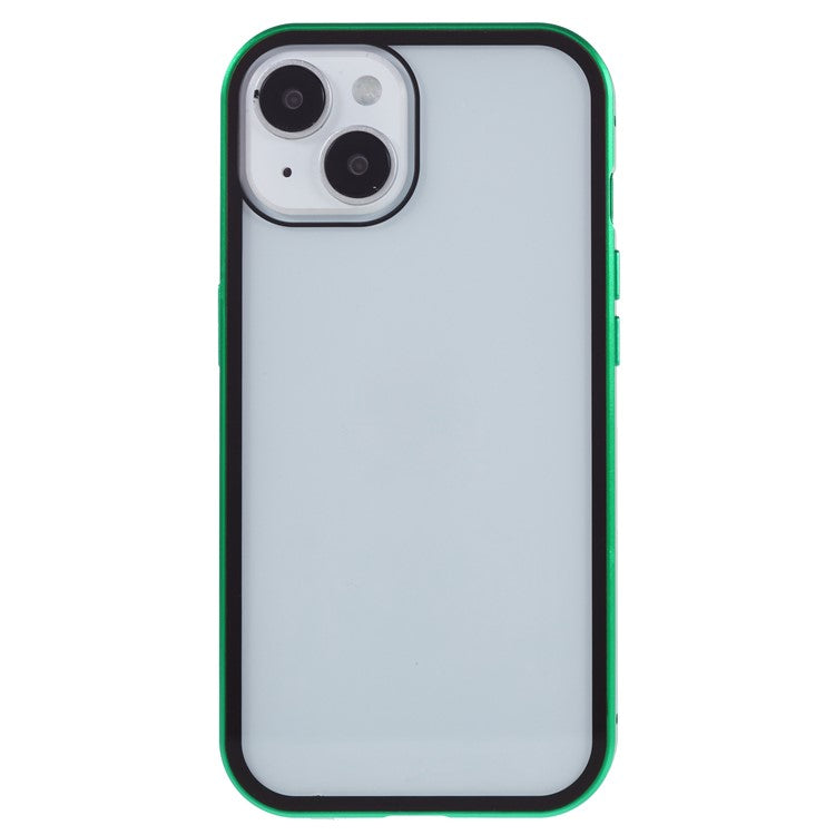 For iPhone 14 Plus Anti-spy Phone Case Magnetic Closure Metal Frame + Double-sided Tempered Glass Full Coverage Drop-proof Cover - Green