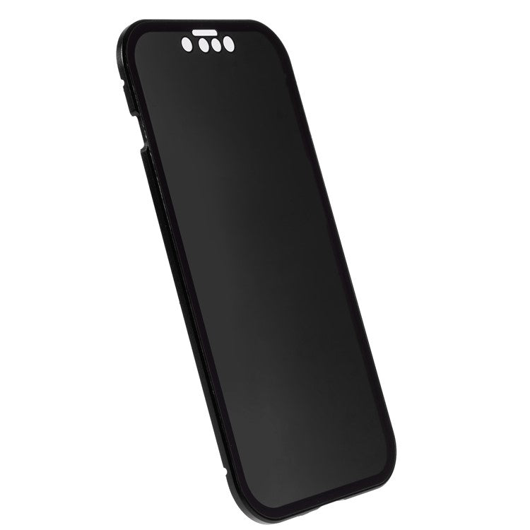 For iPhone 14 Plus Anti-spy Phone Case Magnetic Closure Metal Frame + Double-sided Tempered Glass Full Coverage Drop-proof Cover - Black