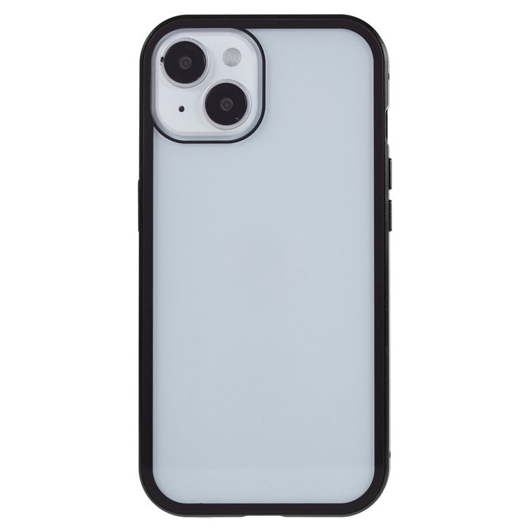 For iPhone 14 Plus Anti-spy Phone Case Magnetic Closure Metal Frame + Double-sided Tempered Glass Full Coverage Drop-proof Cover - Black