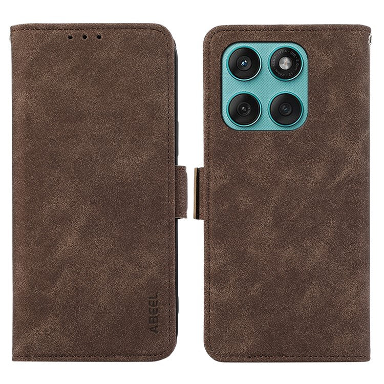 ABEEL For Motorola Edge 60 Fusion 5G Case PU Leather Folio Stand View RFID Blocking Phone Cover - Brown