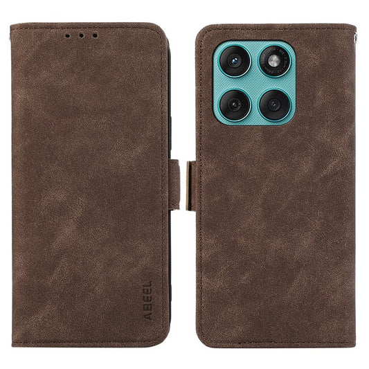 ABEEL For Motorola Edge 60 Fusion 5G Case PU Leather Folio Stand View RFID Blocking Phone Cover - Brown