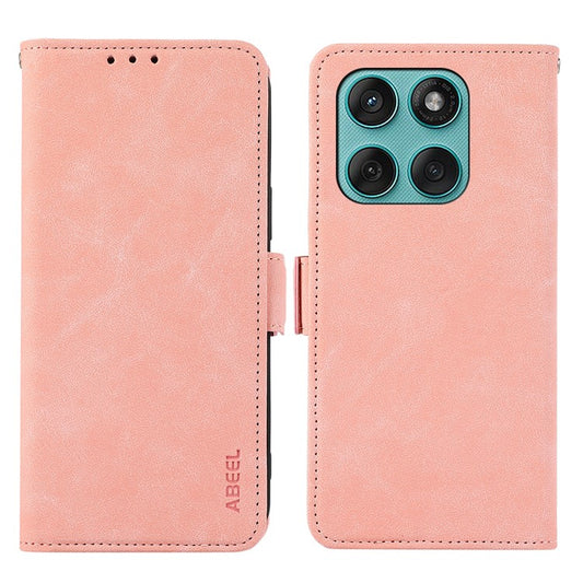ABEEL For Motorola Edge 60 Fusion 5G Case PU Leather Folio Stand View RFID Blocking Phone Cover - Pink