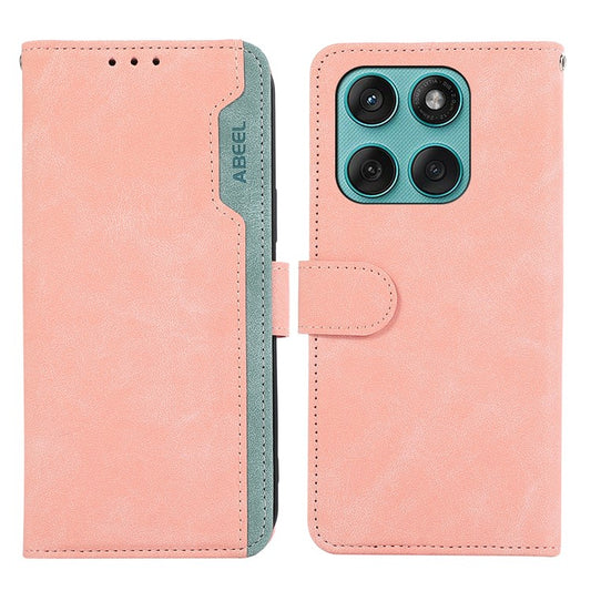ABEEL For Motorola Edge 60 Fusion 5G Case Color Splicing Leather Flip Phone Cover RFID Blocking - Pink