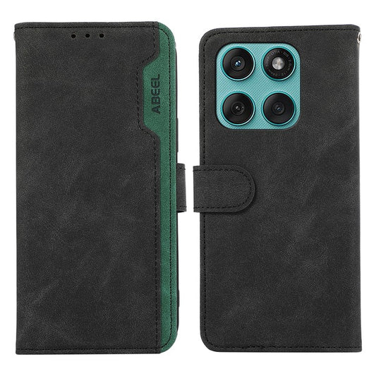 ABEEL For Motorola Edge 60 Fusion 5G Case Color Splicing Leather Flip Phone Cover RFID Blocking - Black