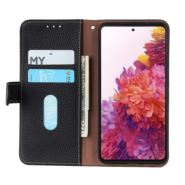 KHAZNEH For Motorola Edge 60 Fusion 5G Case Genuine Cow Leather Flip Phone Cover - Black