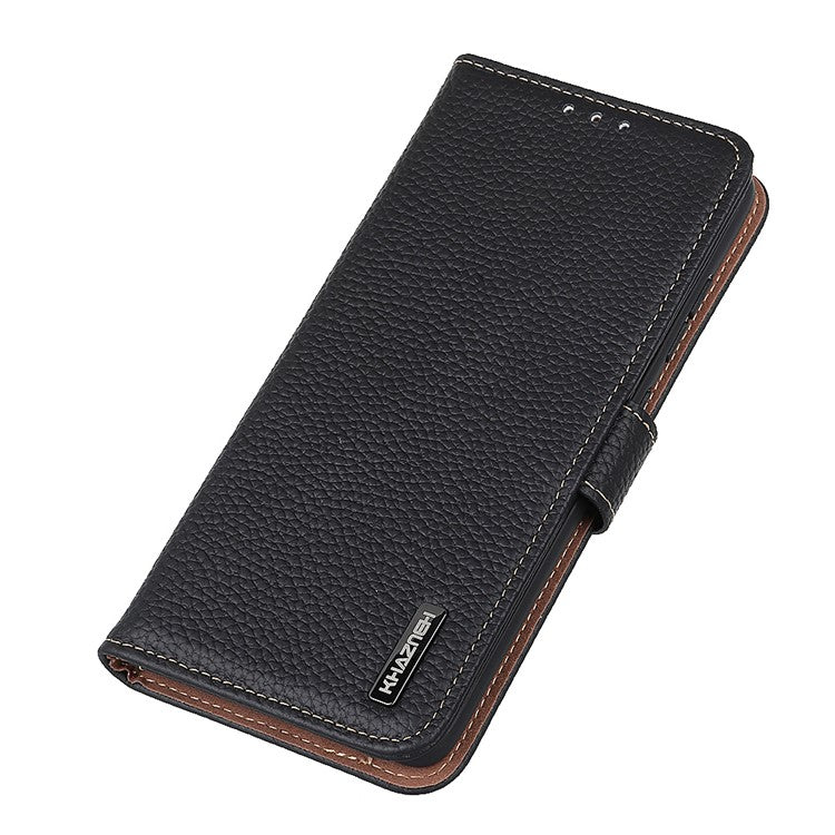 KHAZNEH For Motorola Edge 60 Fusion 5G Case Genuine Cow Leather Flip Phone Cover - Black