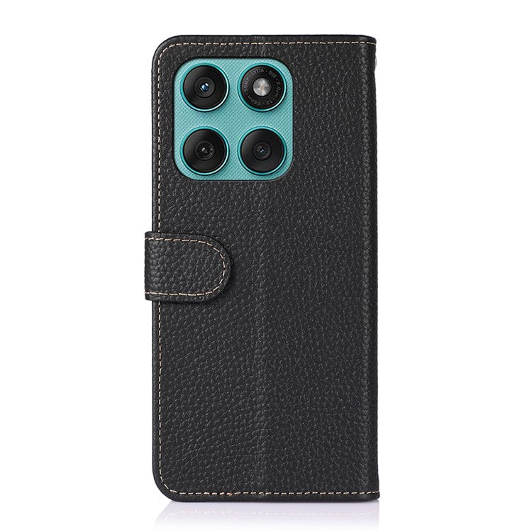 KHAZNEH For Motorola Edge 60 Fusion 5G Case Genuine Cow Leather Flip Phone Cover - Black