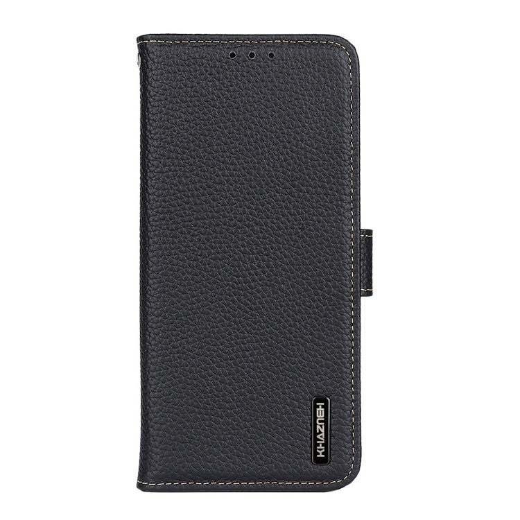 KHAZNEH For Motorola Edge 60 Fusion 5G Case Genuine Cow Leather Flip Phone Cover - Black