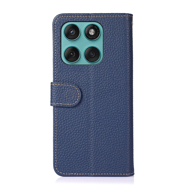 KHAZNEH For Motorola Edge 60 Fusion 5G Case Genuine Cow Leather Flip Phone Cover - Blue