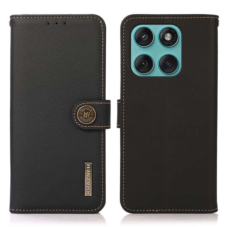KHAZNEH for Motorola Edge 60 Fusion 5G Case Genuine Cow Leather Wallet Phone Cover - Black