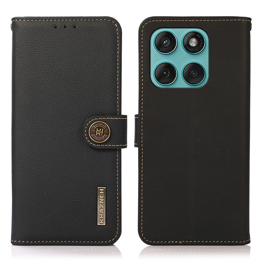 KHAZNEH for Motorola Edge 60 Fusion 5G Case Genuine Cow Leather Wallet Phone Cover - Black
