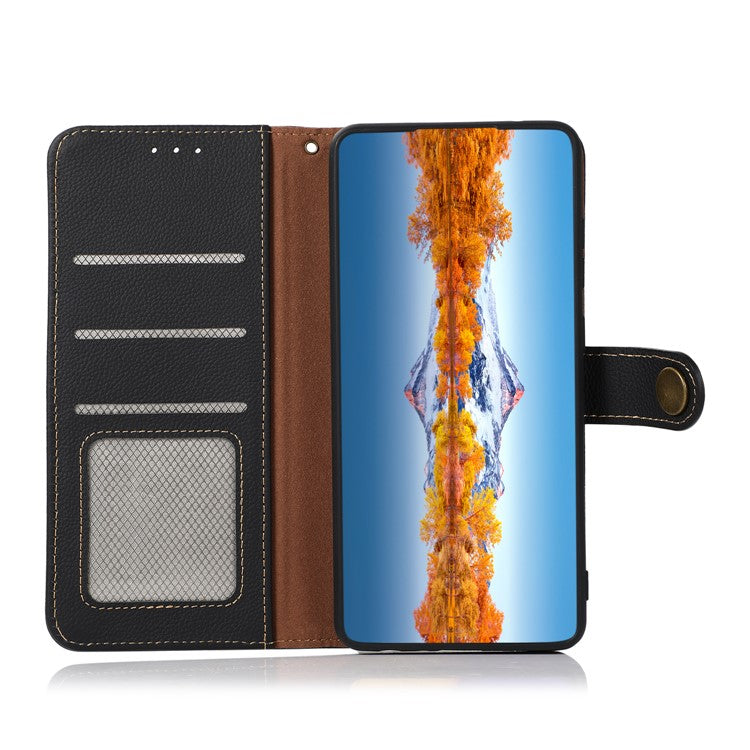 KHAZNEH for Motorola Edge 60 Fusion 5G Case Genuine Cow Leather Wallet Phone Cover - Black
