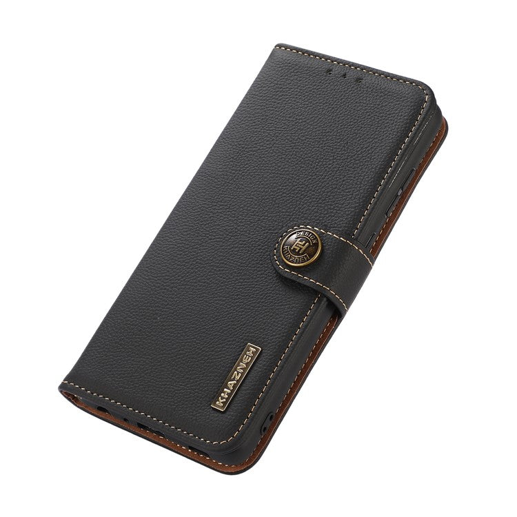 KHAZNEH for Motorola Edge 60 Fusion 5G Case Genuine Cow Leather Wallet Phone Cover - Black