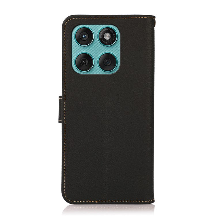 KHAZNEH for Motorola Edge 60 Fusion 5G Case Genuine Cow Leather Wallet Phone Cover - Black