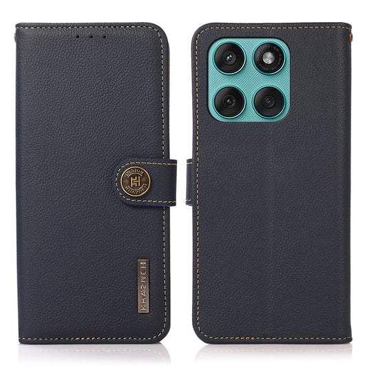 KHAZNEH for Motorola Edge 60 Fusion 5G Case Genuine Cow Leather Wallet Phone Cover - Blue